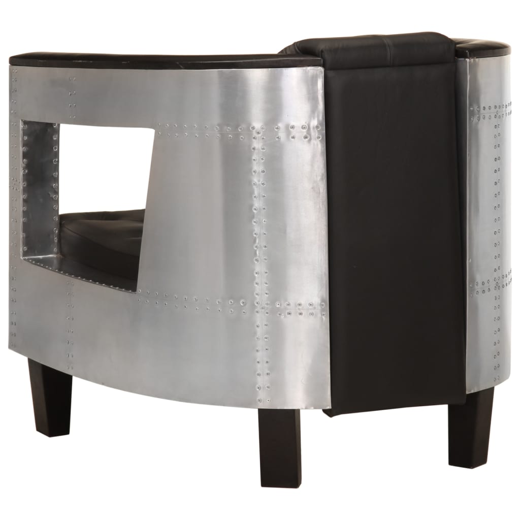 Fauteuil aviateur en cuir véritable noir