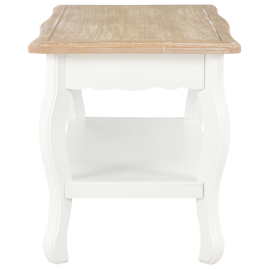 Table basse blanche et marron 87,5x42x44 cm en pin massif