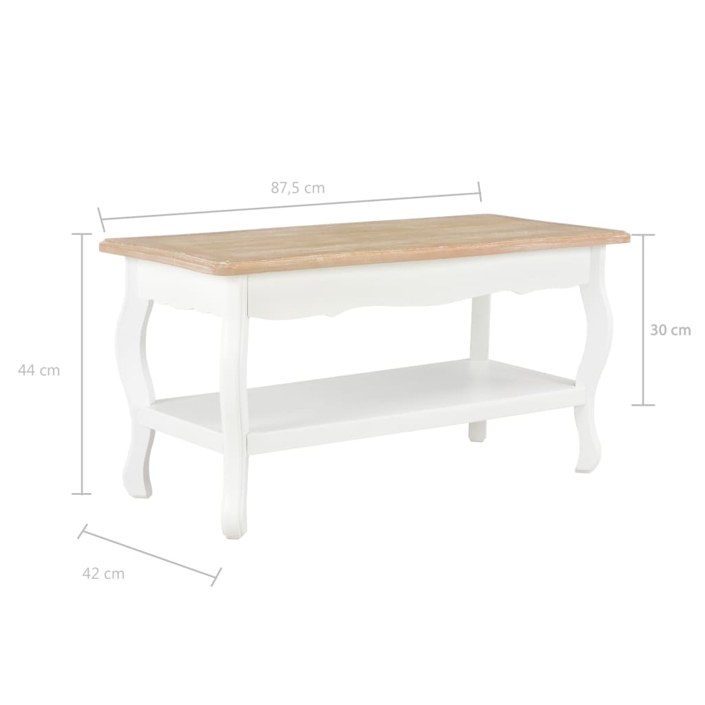 Table basse blanche et marron 87,5x42x44 cm en pin massif