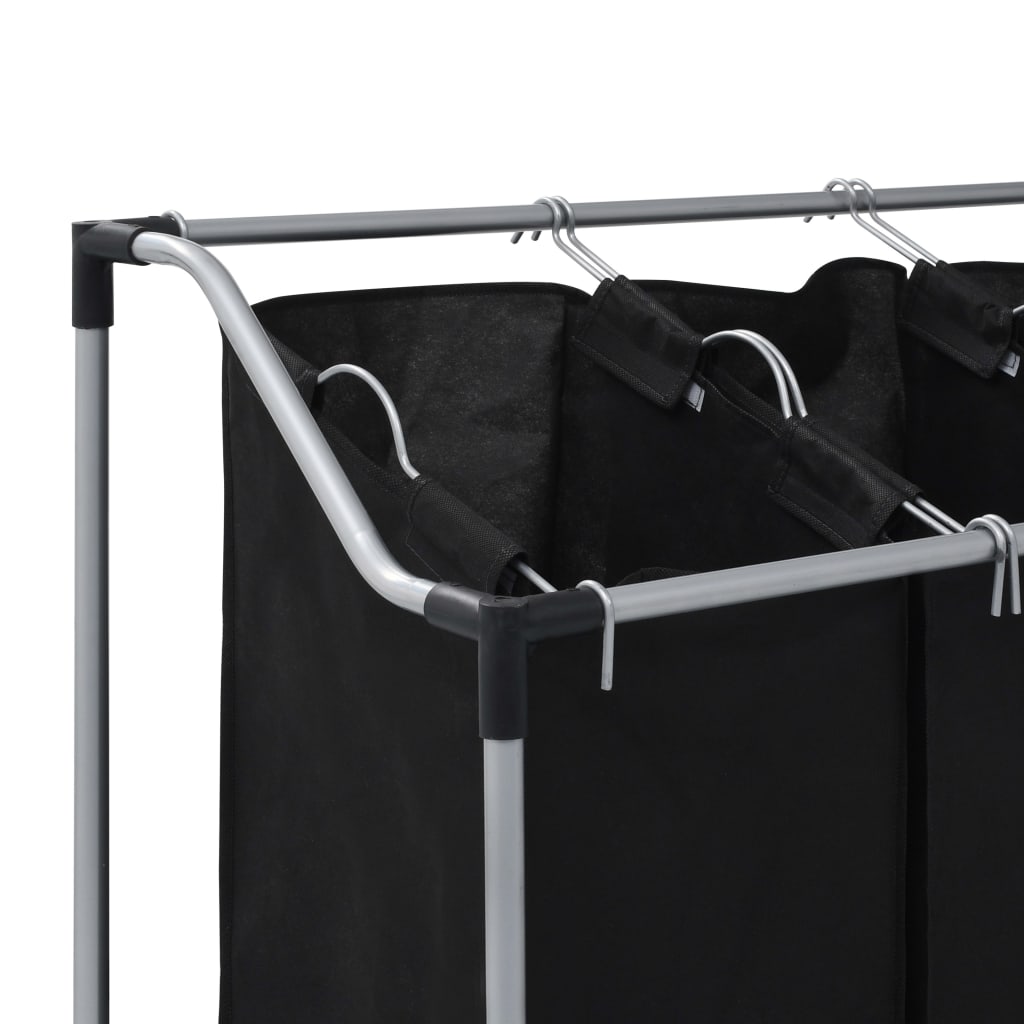 Panier à linge à 3 poches en acier noir