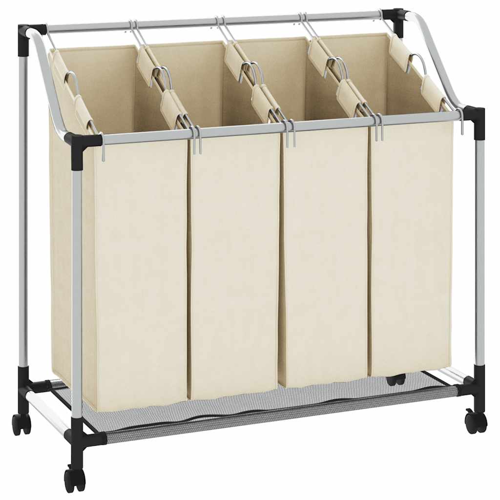Laundry basket with 4 pockets cream steel