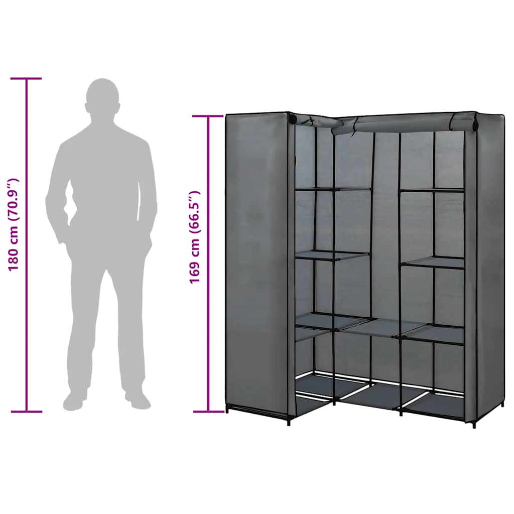 Eckkleiderschrank Grau 130 x 87 x 169 cm