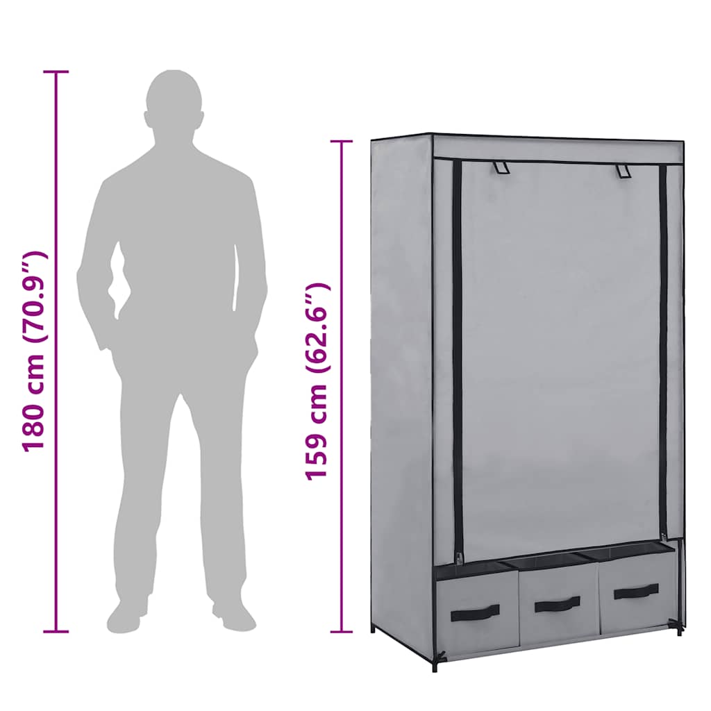 Kleiderschrank Grau 87 x 49 x 159 cm Stoff