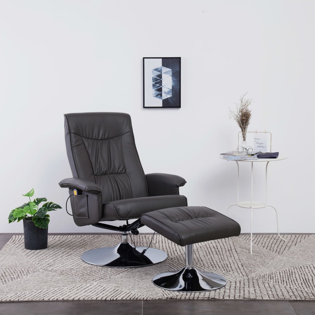 Massagesessel mit Fußhocker Grau Kunstleder
