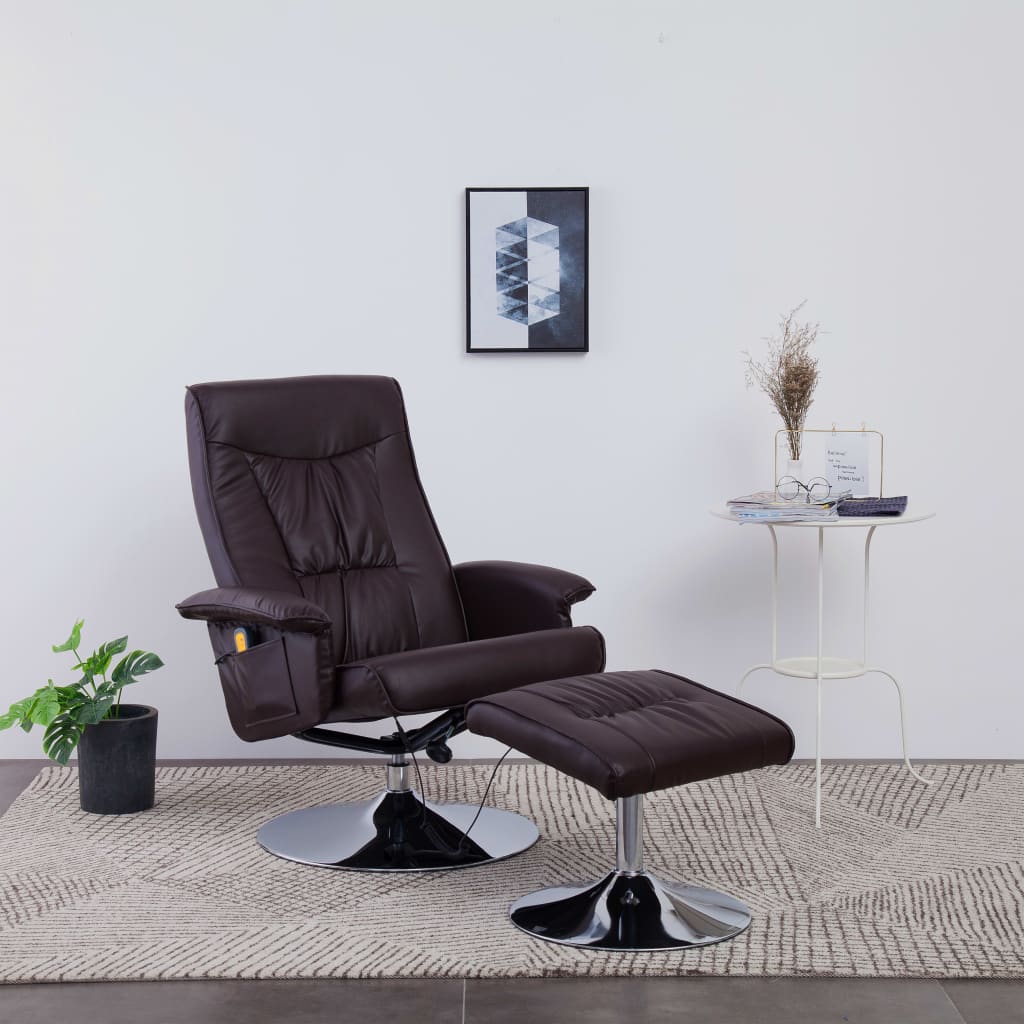 Massagesessel mit Fußhocker Braun Kunstleder