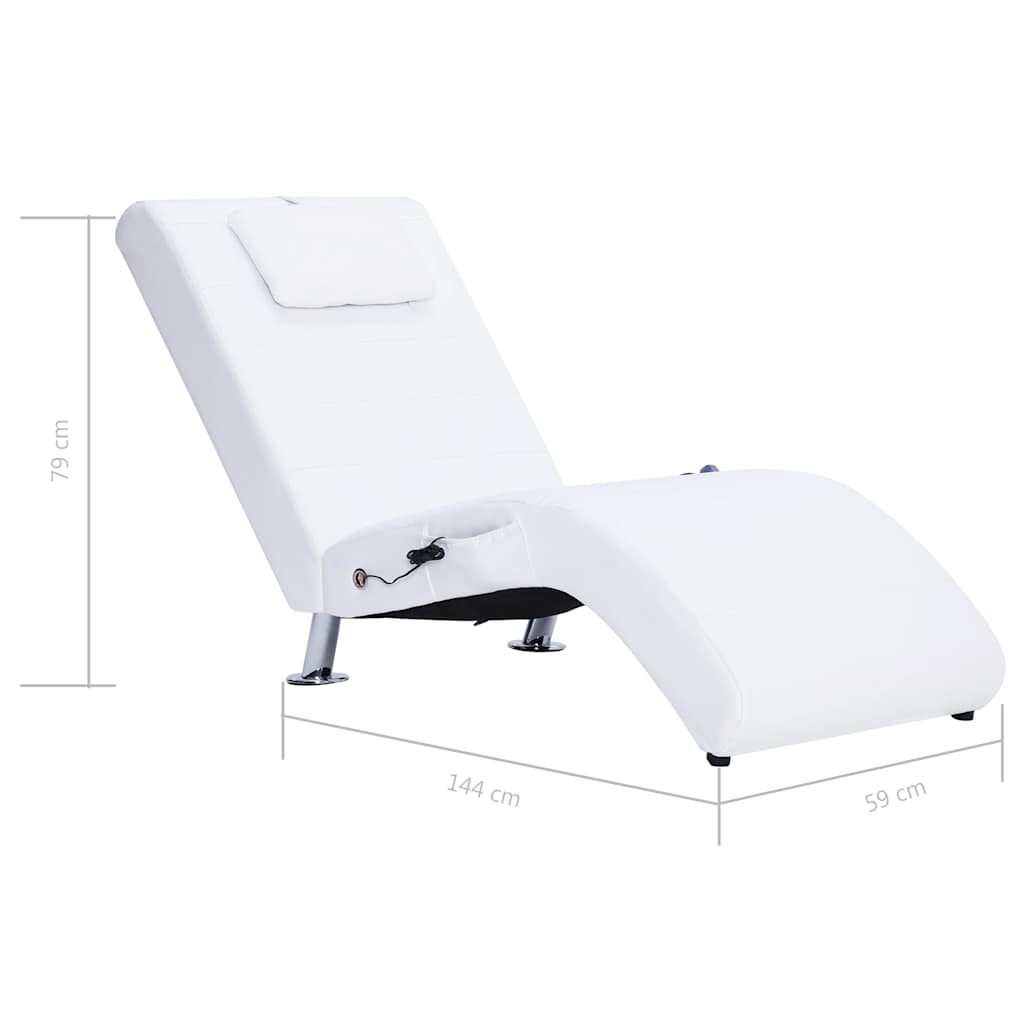 Massage-Chaiselongue mit Kissen Weiß Kunstleder