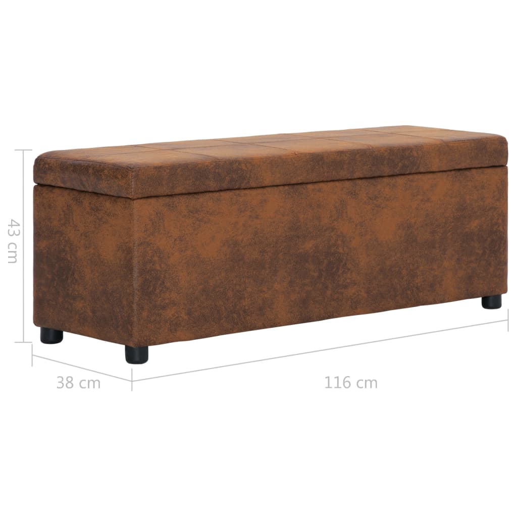 Bank mit Staufach 116 cm Braun Wildleder-Optik