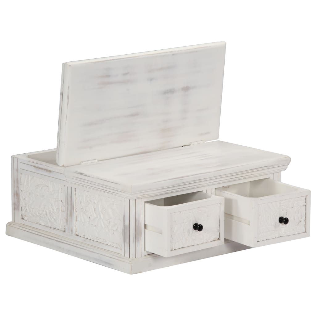 Table basse blanche 70x70x30 cm en bois de manguier massif