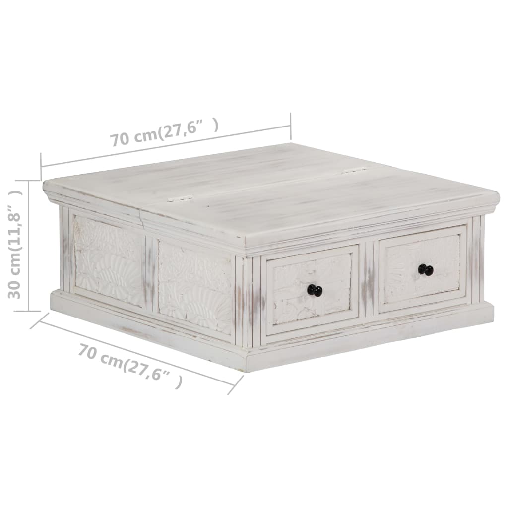 Table basse blanche 70x70x30 cm en bois de manguier massif