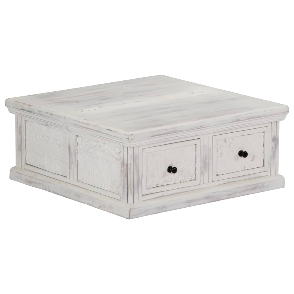 Table basse blanche 70x70x30 cm en bois de manguier massif