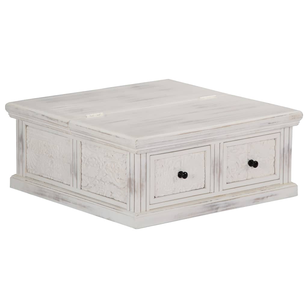 Table basse blanche 70x70x30 cm en bois de manguier massif