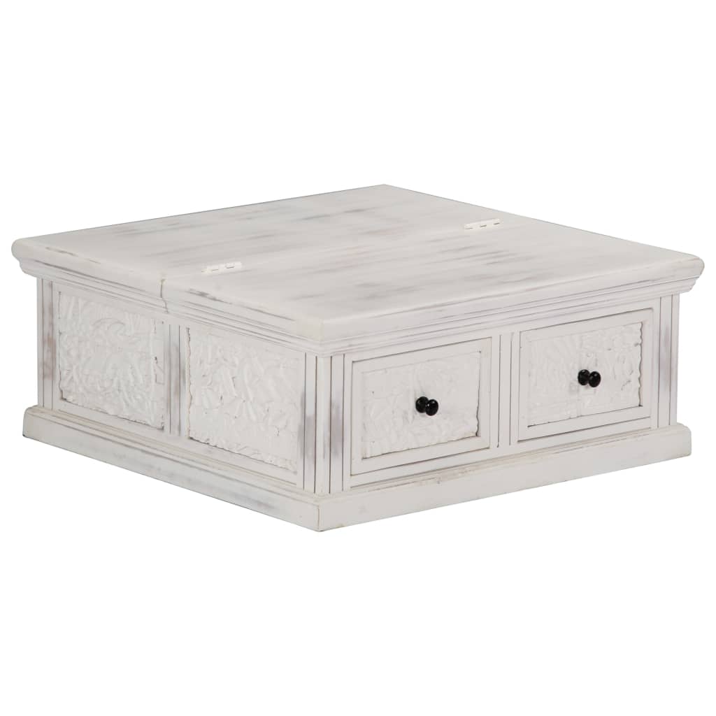 Table basse blanche 70x70x30 cm en bois de manguier massif