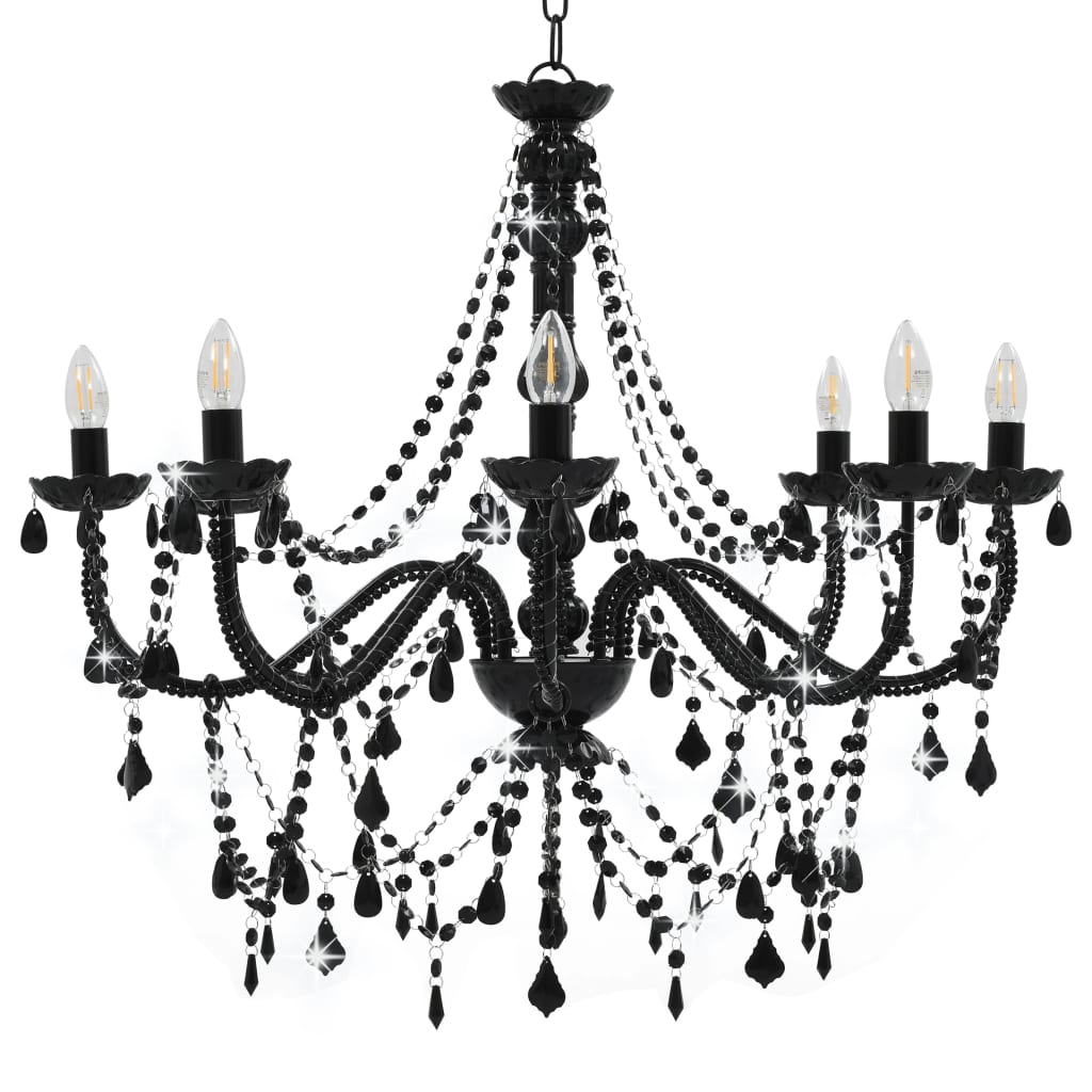 Lustre avec perles noires 8 douilles E14