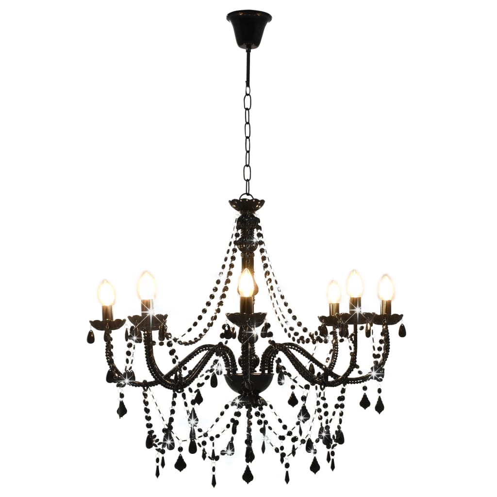 Lustre avec perles noires 8 douilles E14
