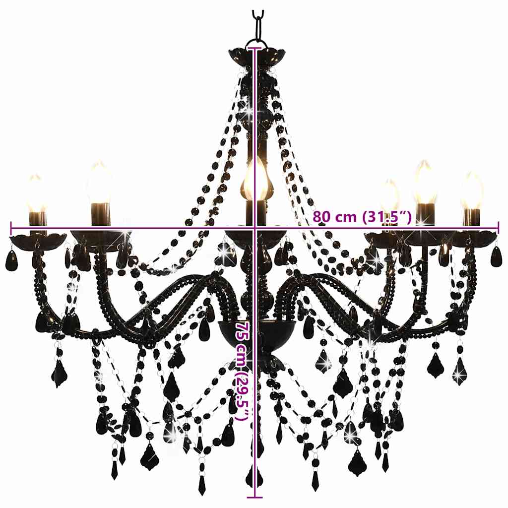 Lustre avec perles noires 8 douilles E14