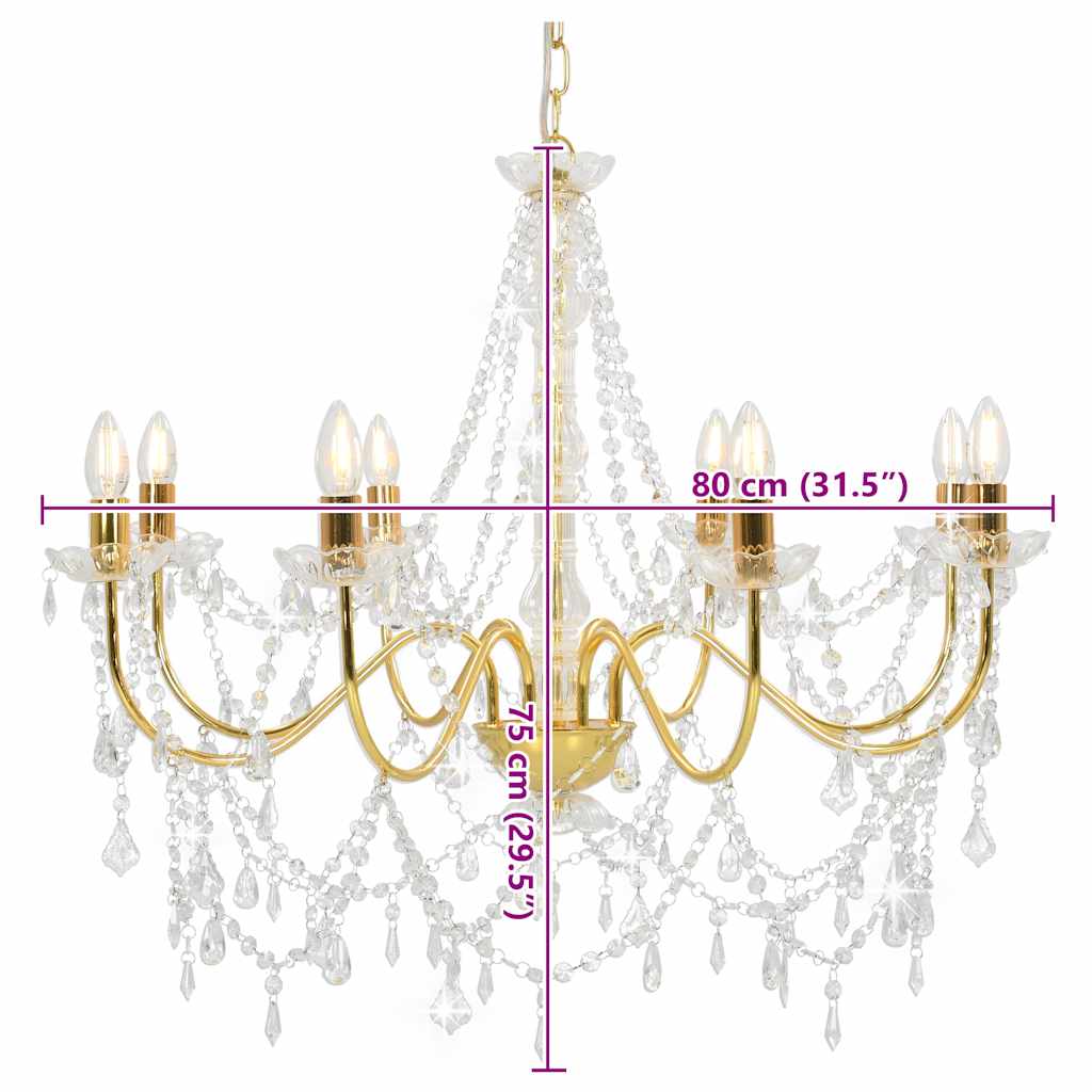 Lustre avec perles Doré 8 douilles E14