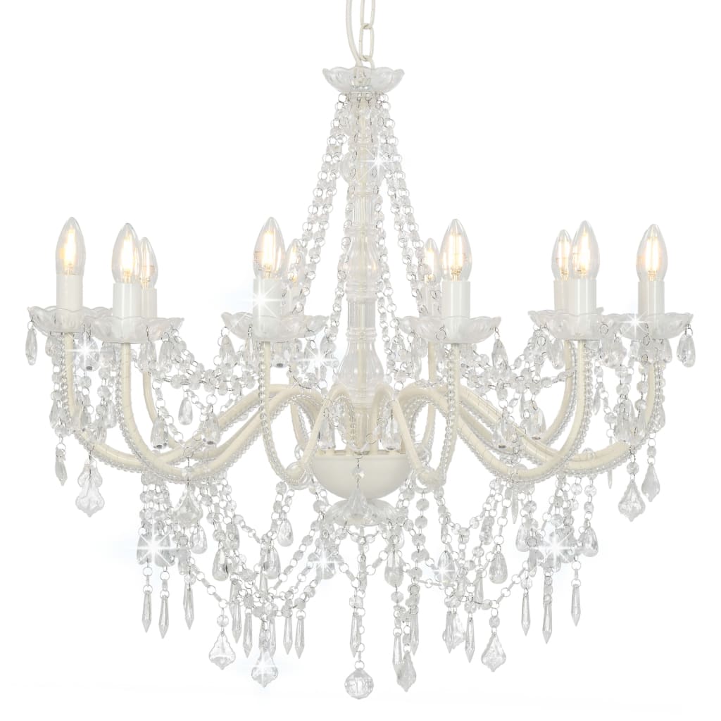 Lustre avec perles blanches 12 douilles E14