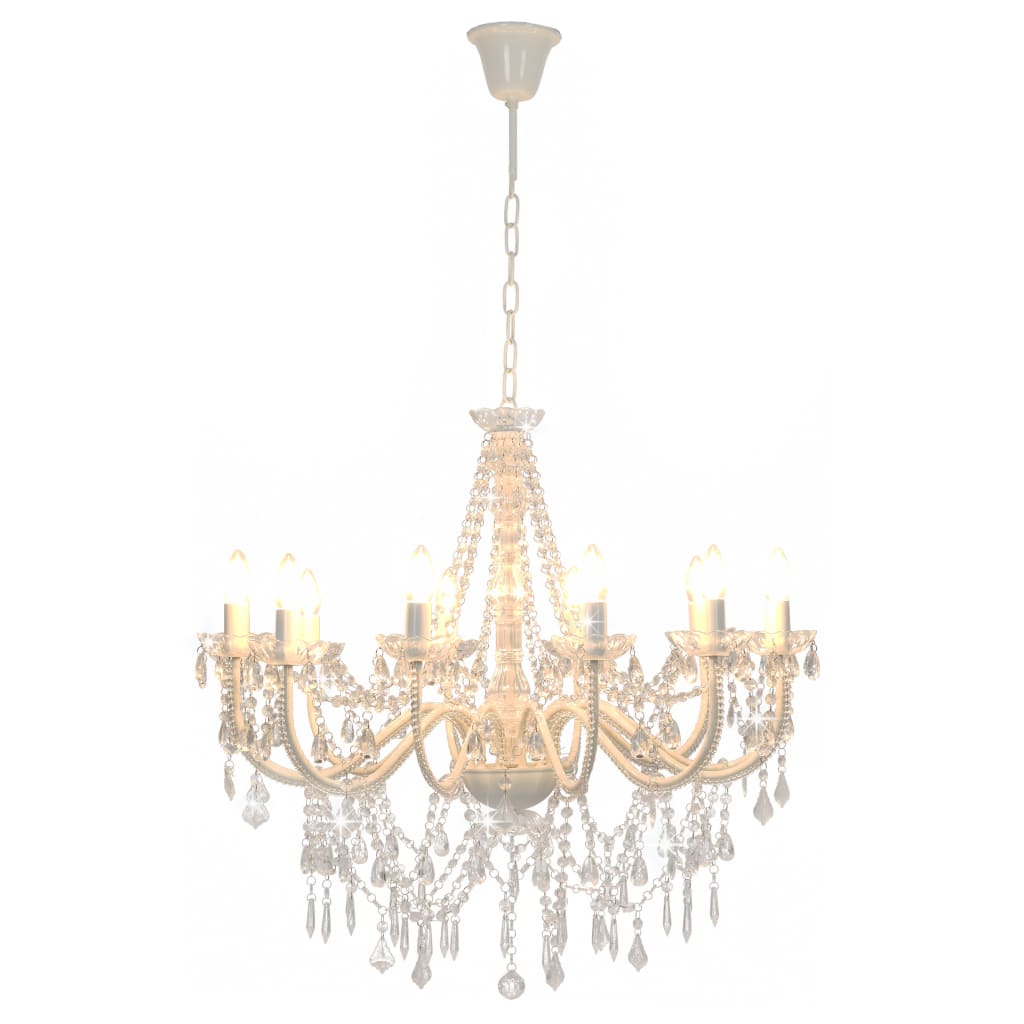 Lustre avec perles blanches 12 douilles E14