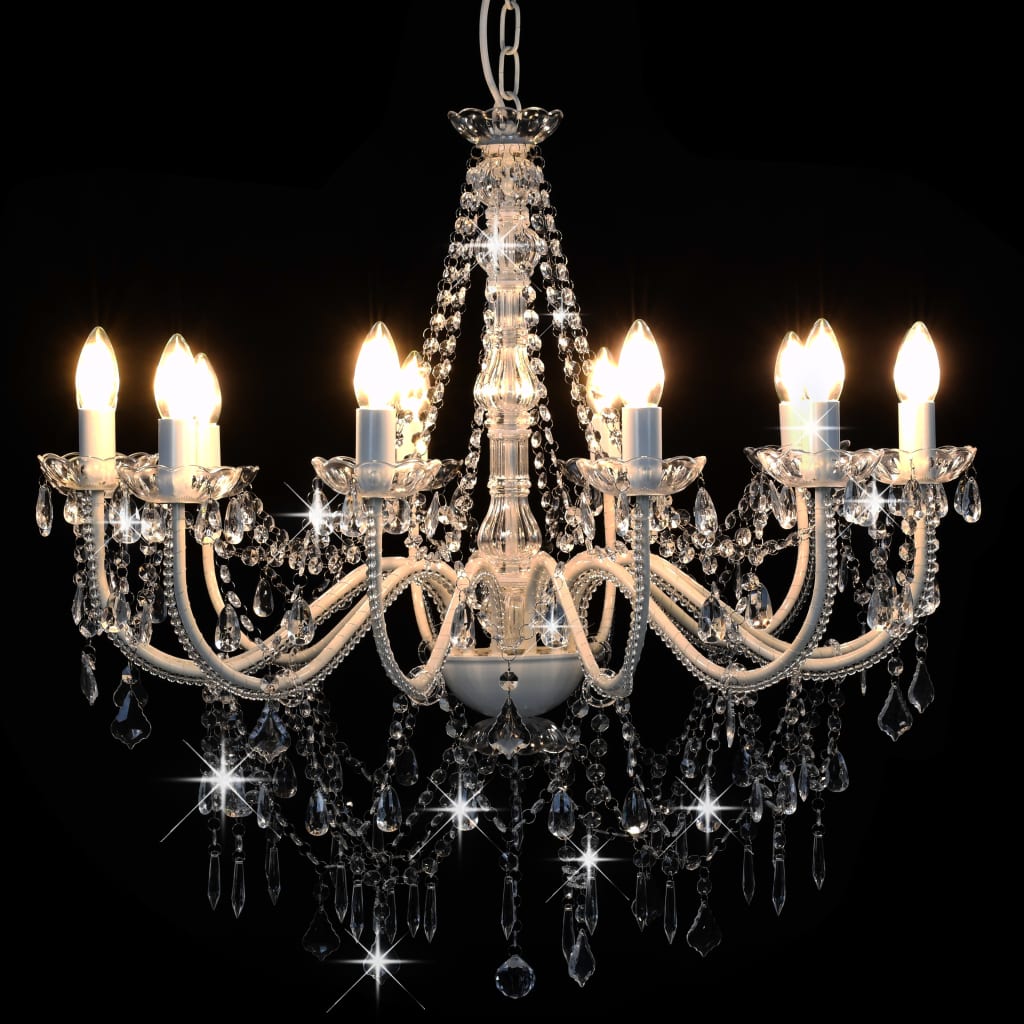Lustre avec perles blanches 12 douilles E14