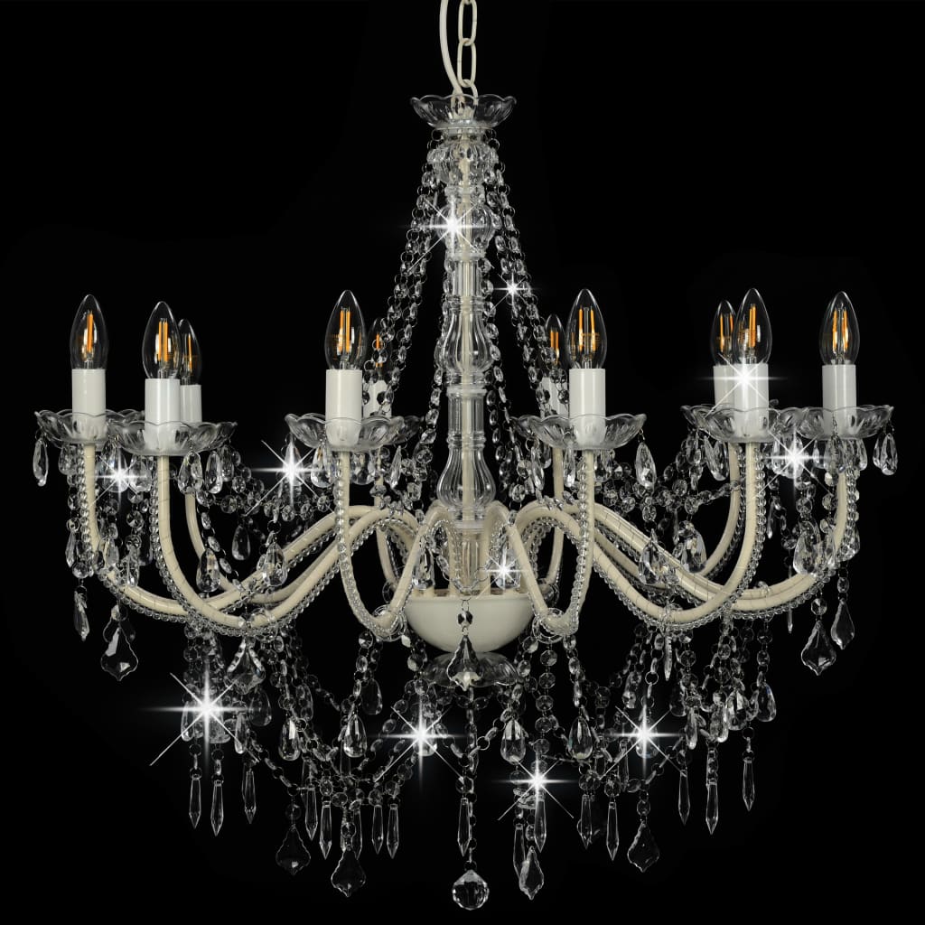 Lustre avec perles blanches 12 douilles E14