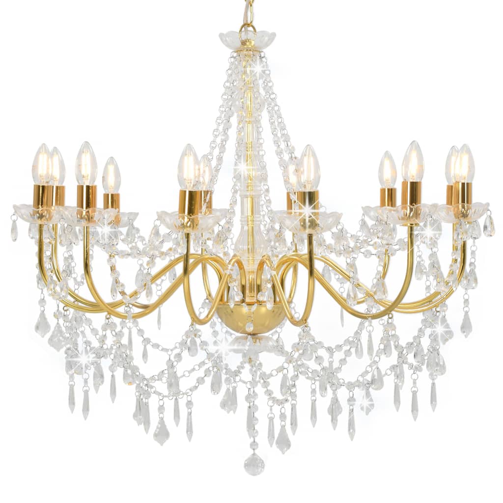 Lustre avec perles Doré 12 douilles E14