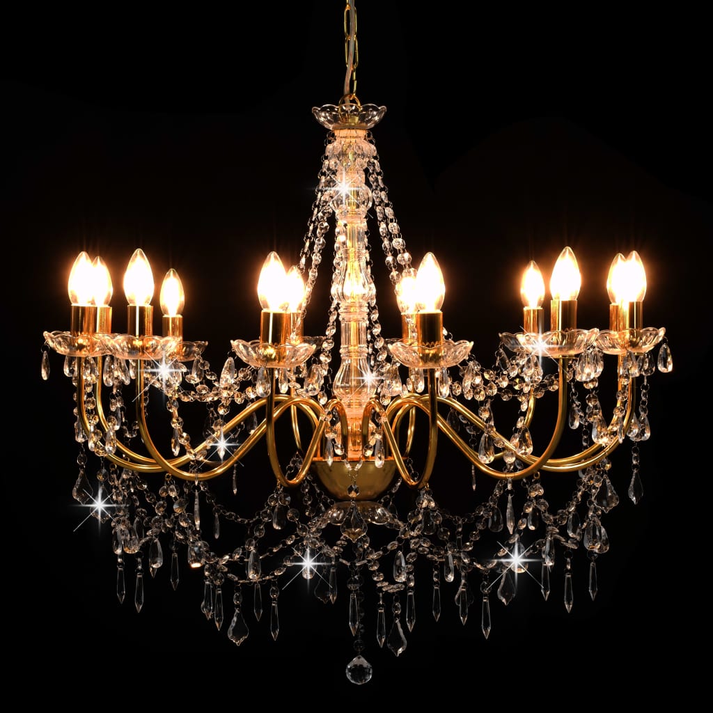 Lustre avec perles Doré 12 douilles E14