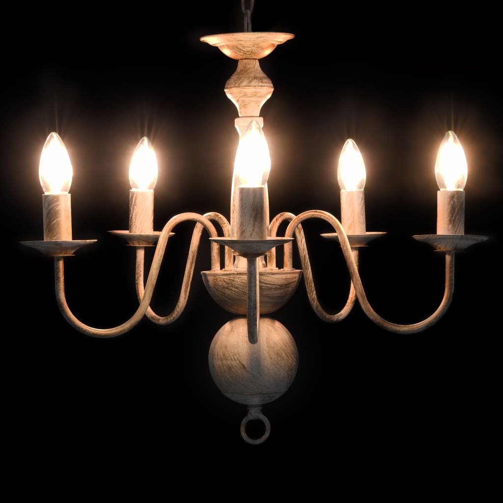 Lustre blanc antique 5 ampoules E14