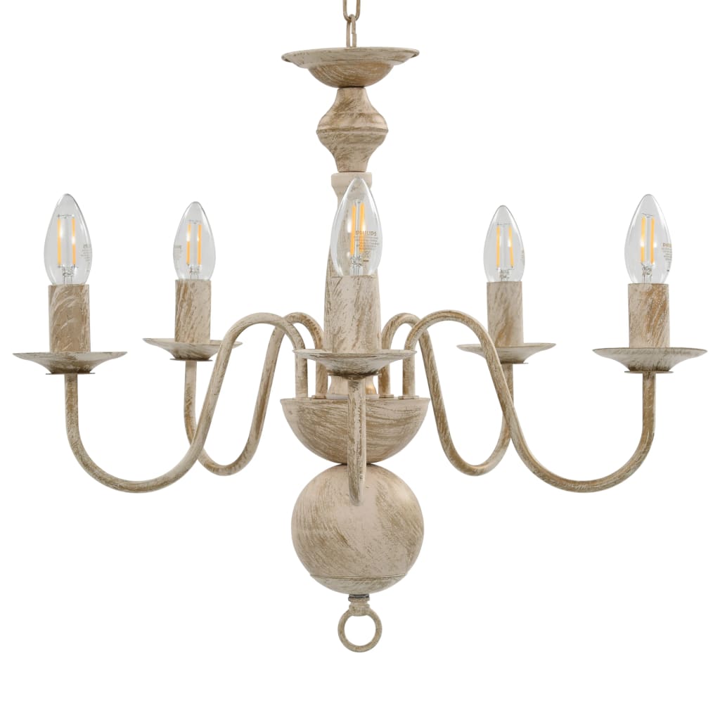 Lustre blanc antique 5 ampoules E14