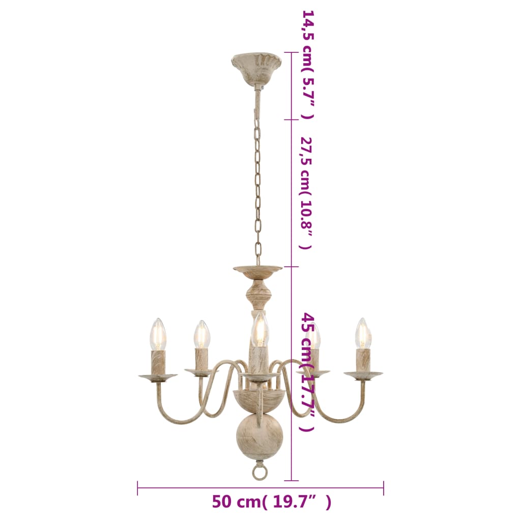 Lustre blanc antique 5 ampoules E14