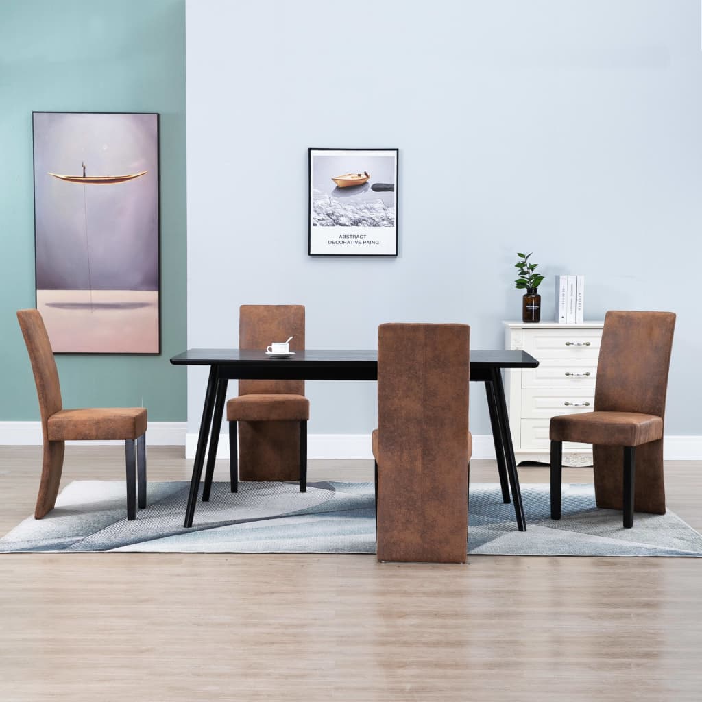 Esszimmerstühle 4 Stk. Braun Kunstleder in Wildleder-Optik