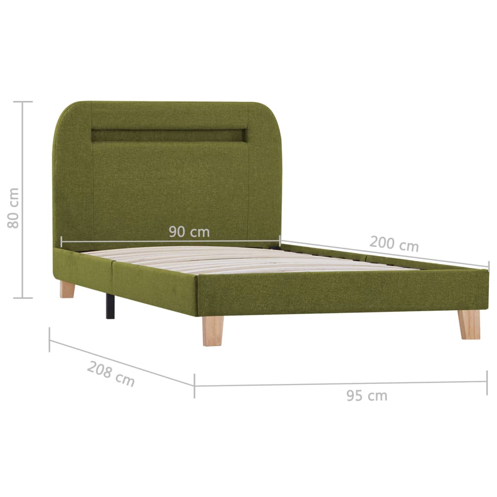 Cadre de lit avec tissu vert LED 90x200 cm