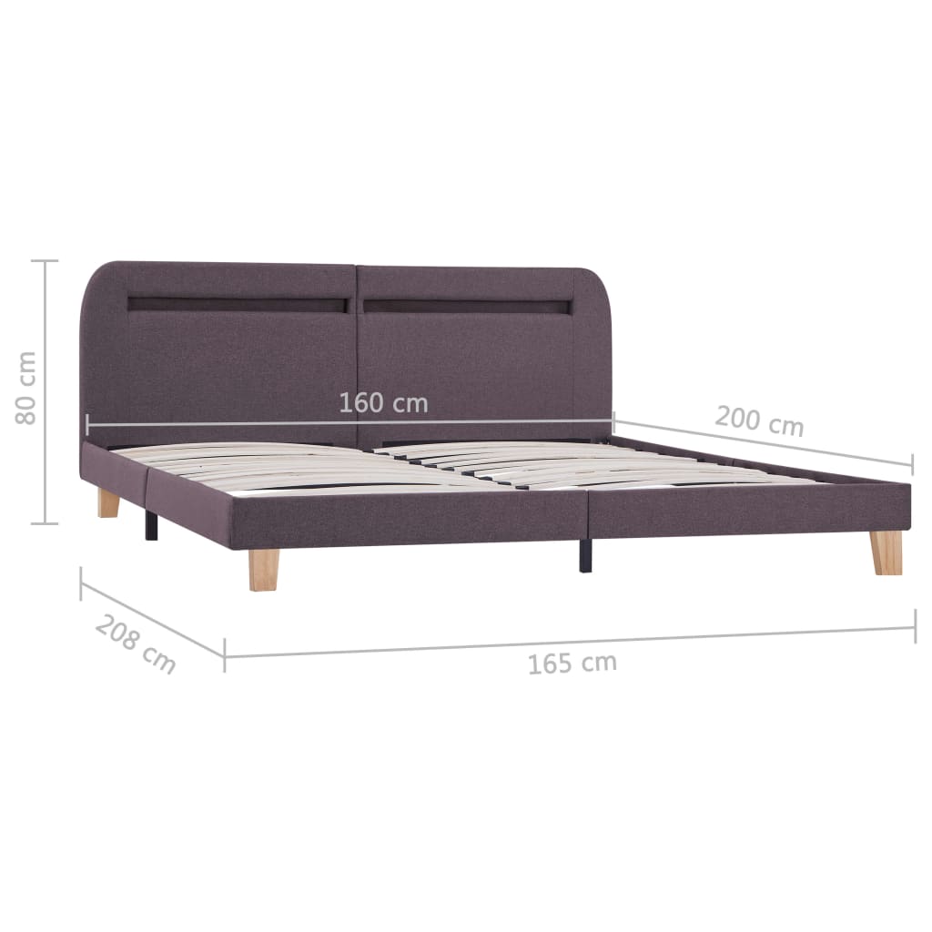Bed frame with LED taupe fabric 160x200 cm