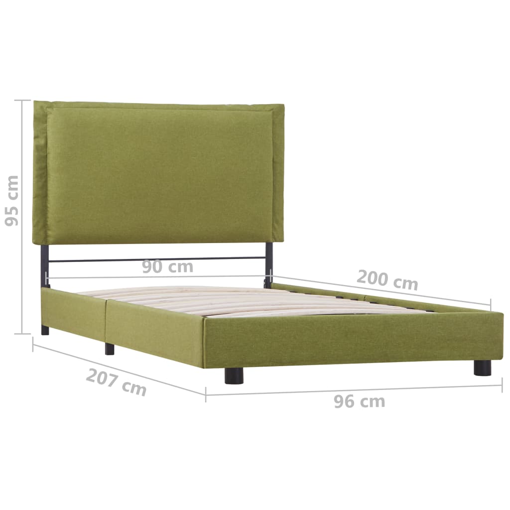 Cadre de lit en tissu vert 90x200 cm