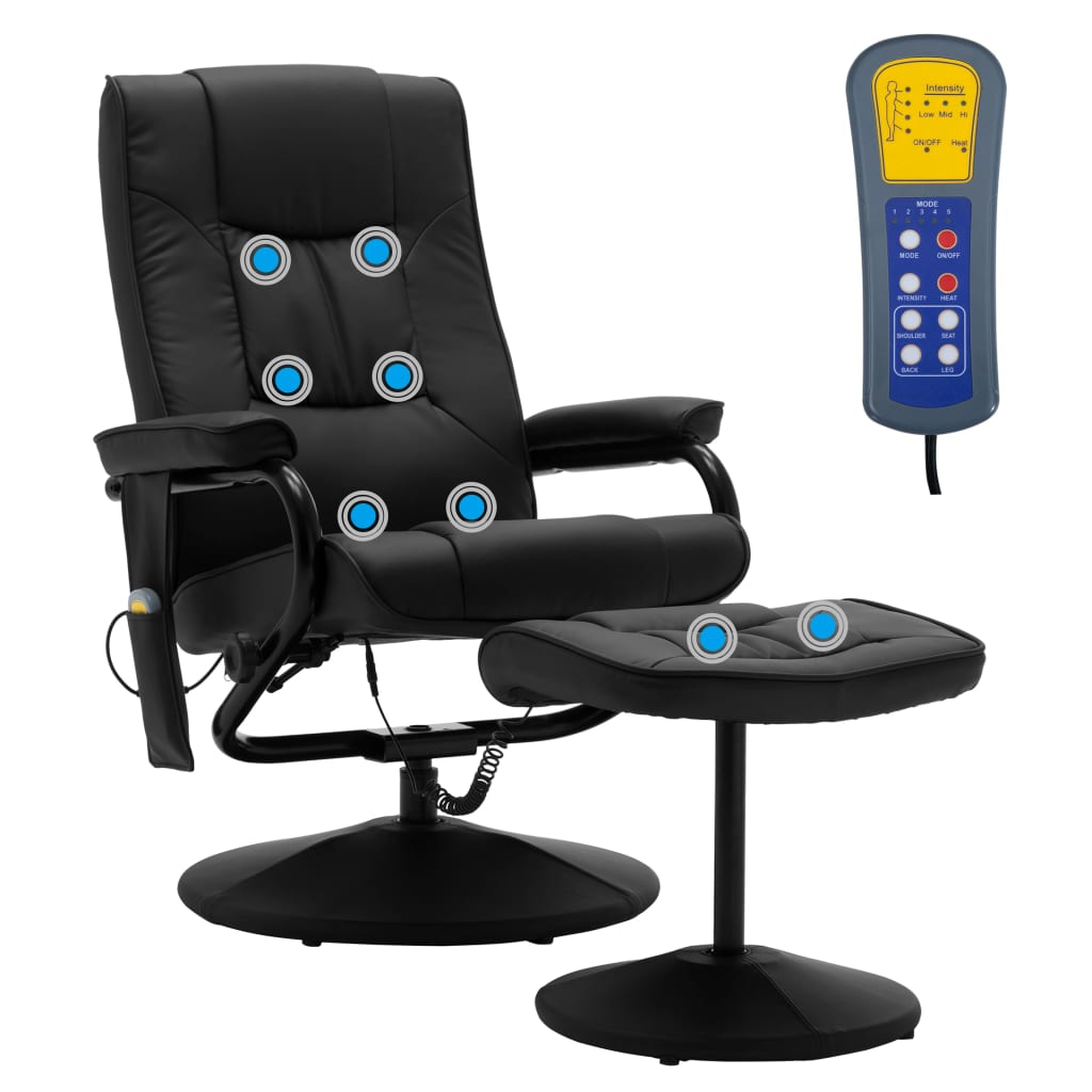 Massagesessel mit Fußhocker Schwarz Kunstleder
