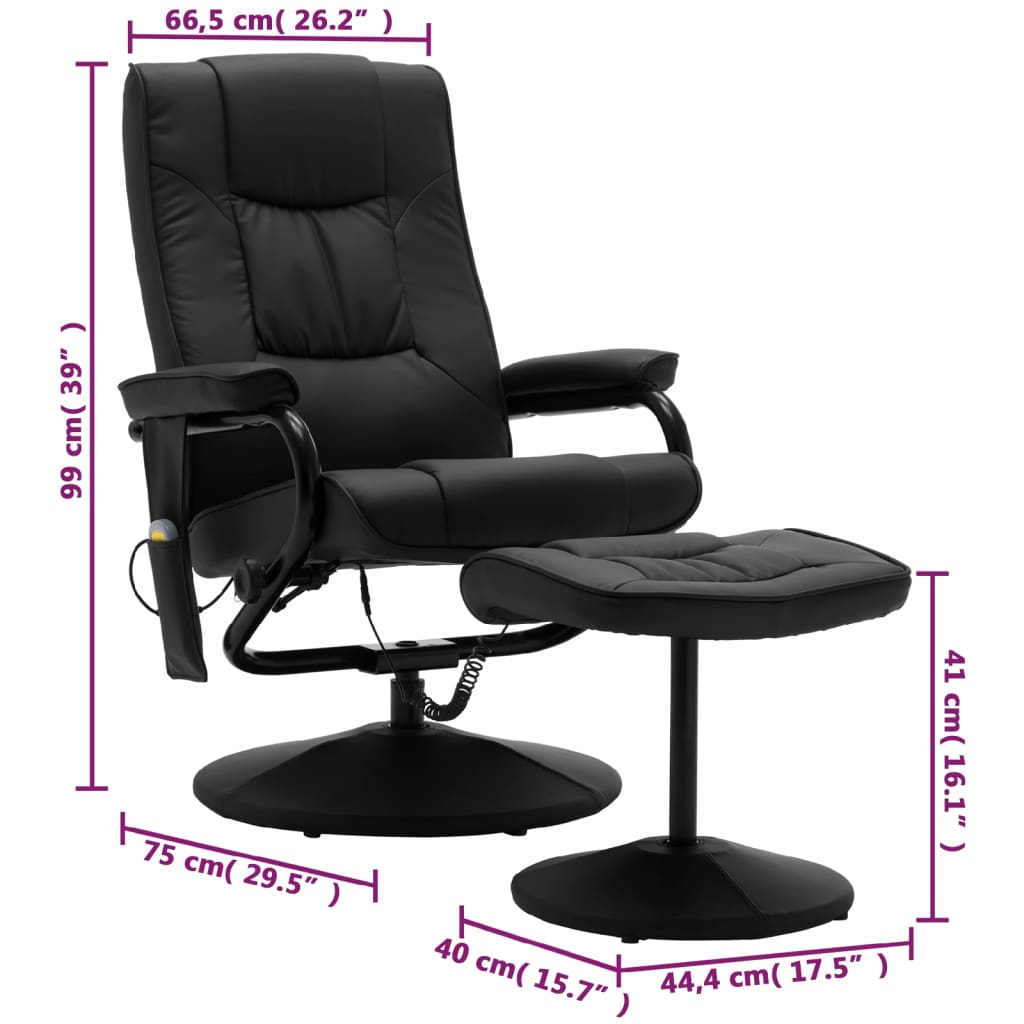 Massagesessel mit Fußhocker Schwarz Kunstleder