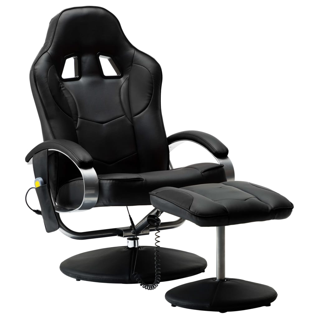Massagesessel mit Fußhocker Schwarz Kunstleder
