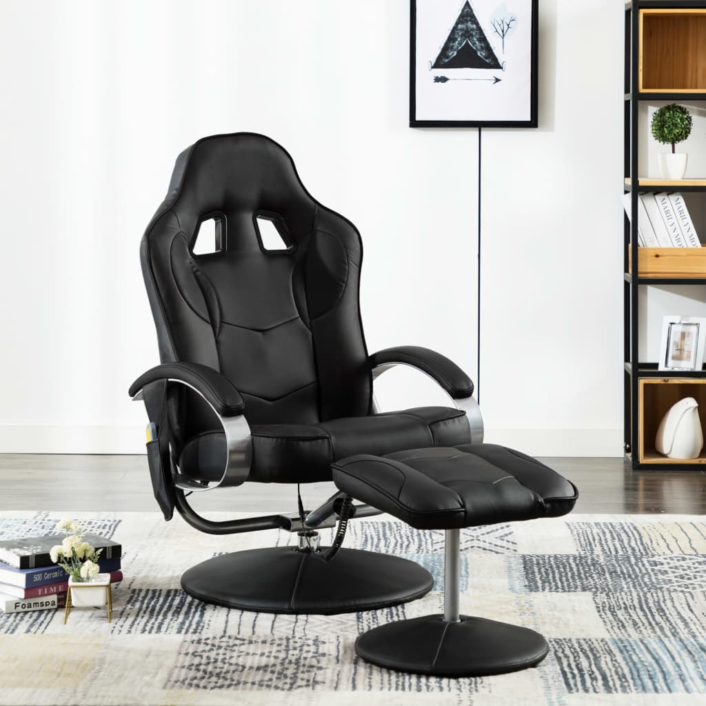 Massagesessel mit Fußhocker Schwarz Kunstleder