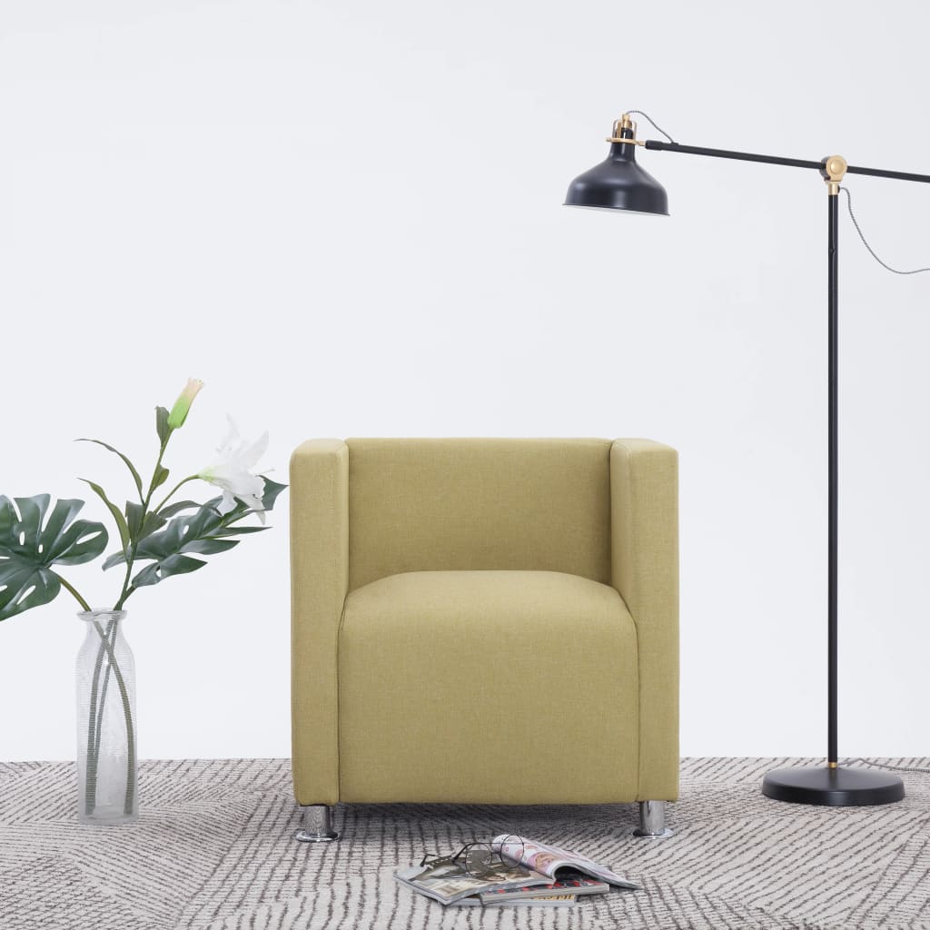 Fauteuil Cube en tissu vert