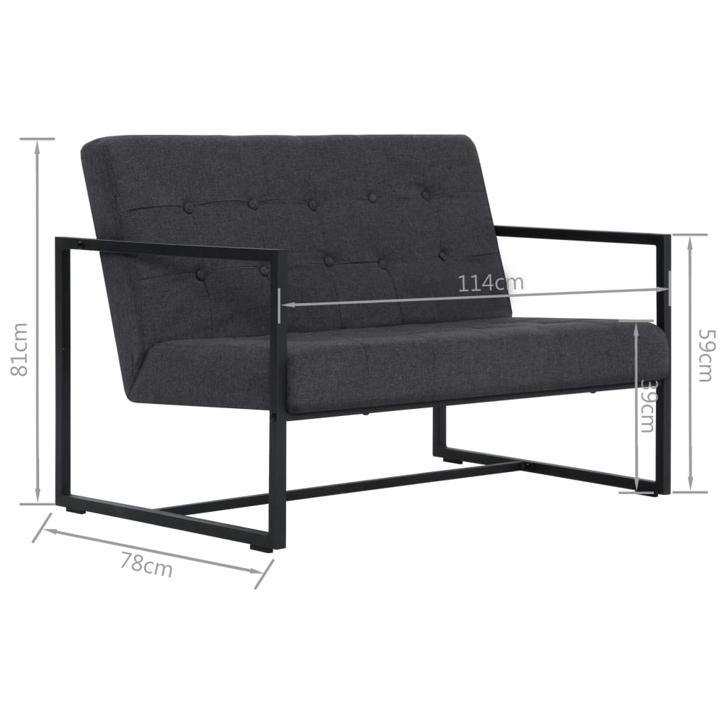 Canapé 2 places avec accoudoirs en acier gris foncé et tissu