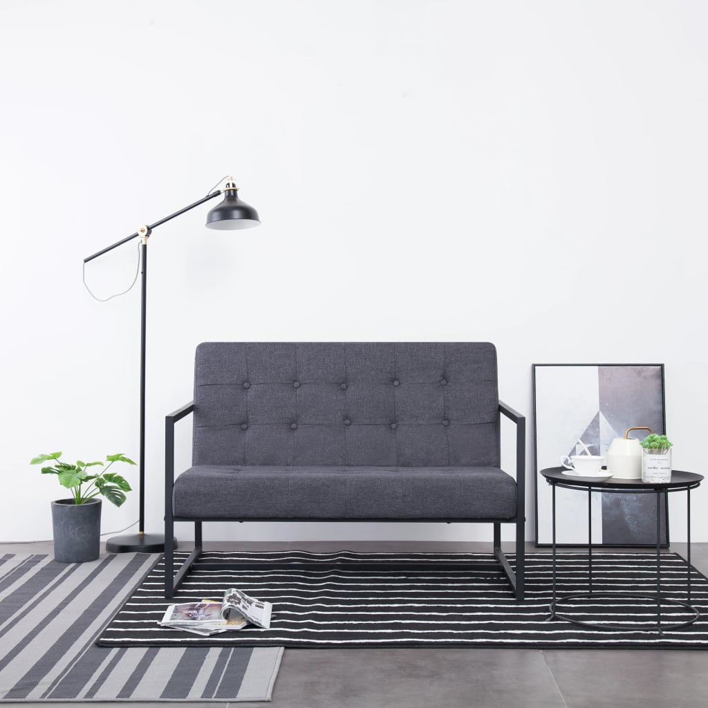 Canapé 2 places avec accoudoirs en acier gris foncé et tissu