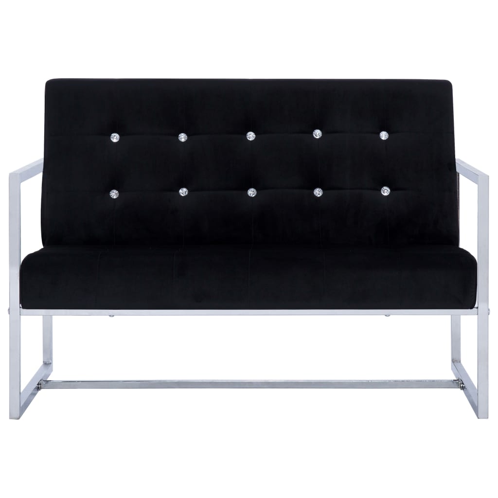 Canapé 2 places avec accoudoirs noir chrome et velours