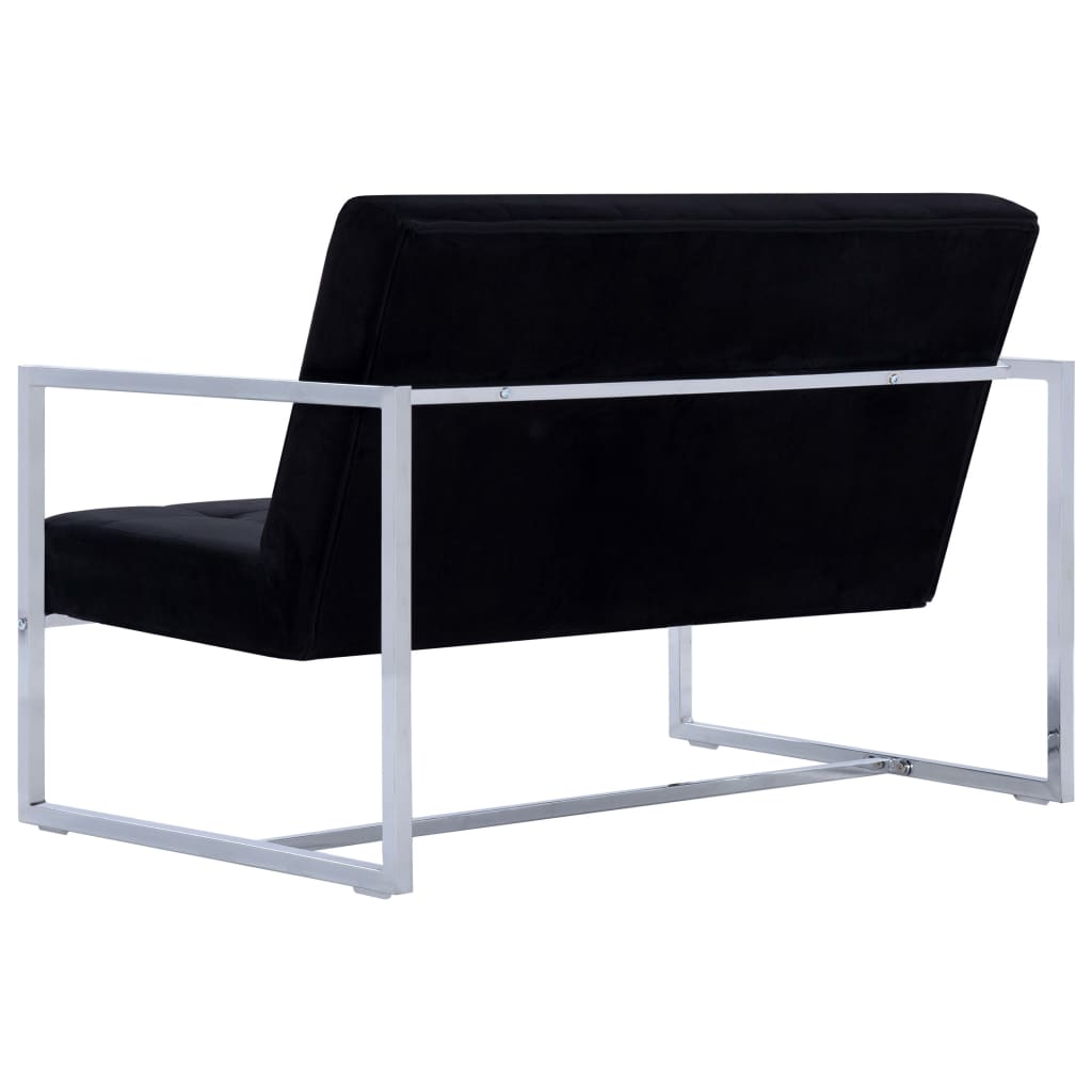 Canapé 2 places avec accoudoirs noir chrome et velours