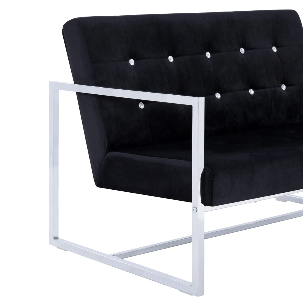 Canapé 2 places avec accoudoirs noir chrome et velours