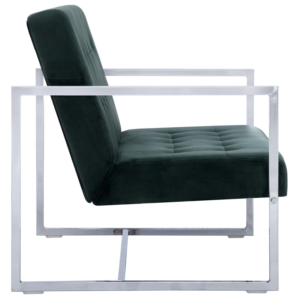 Canapé 2 places avec accoudoirs vert foncé chrome et velours