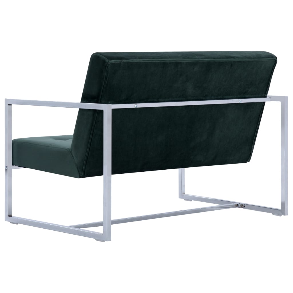 Canapé 2 places avec accoudoirs vert foncé chrome et velours