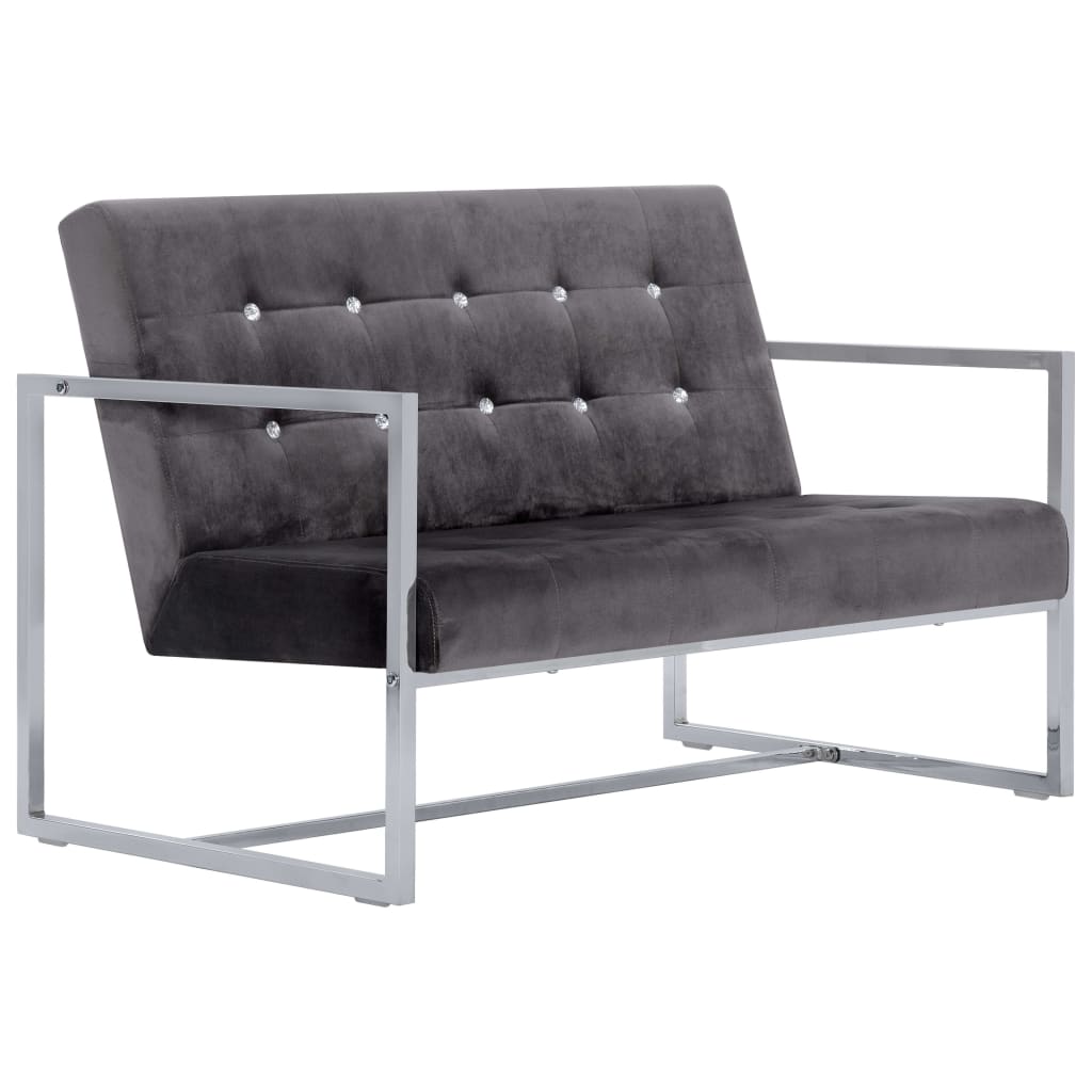 Canapé 2 places avec accoudoirs gris foncé chrome et velours