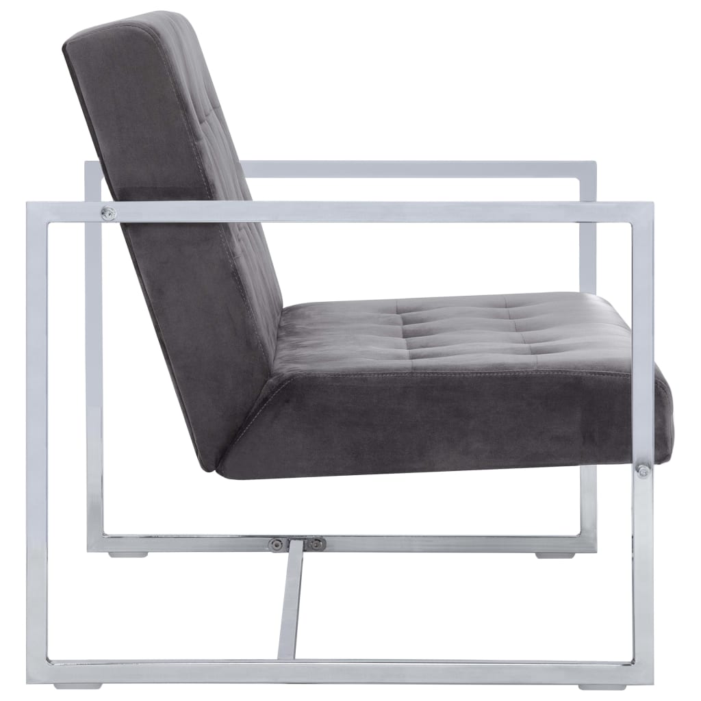 Canapé 2 places avec accoudoirs gris foncé chrome et velours