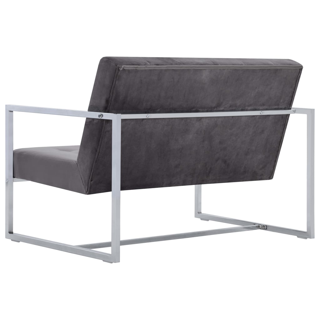 Canapé 2 places avec accoudoirs gris foncé chrome et velours