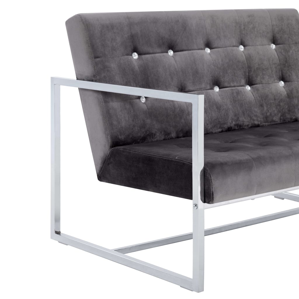Canapé 2 places avec accoudoirs gris foncé chrome et velours