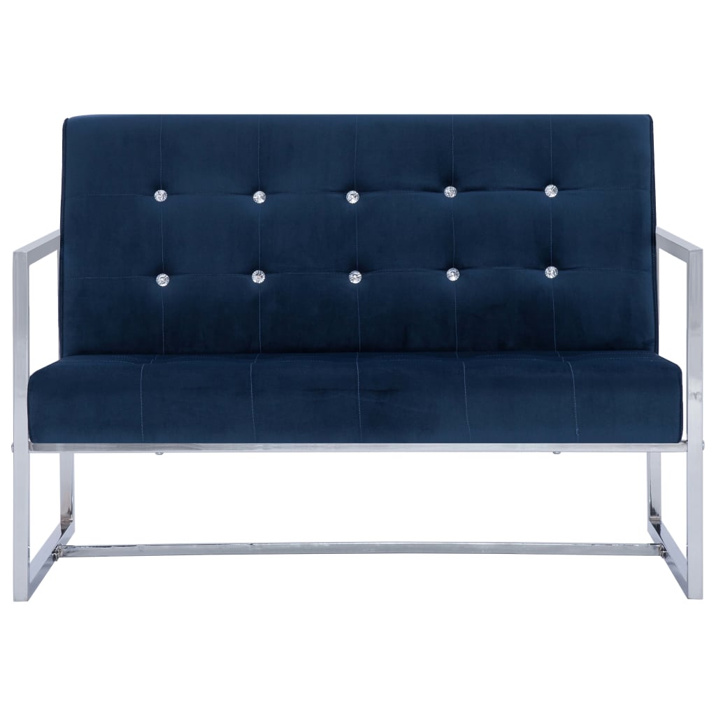 Canapé 2 places avec accoudoirs bleu chrome et velours